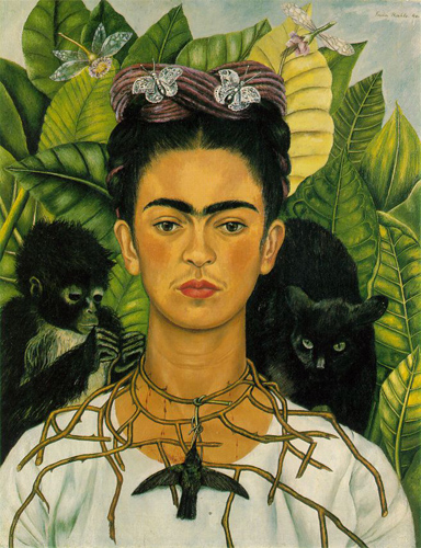 Self-Portrait with Thorn Necklace and Hummingbird  (1940) Dimensions: 16 x 24