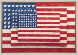 Three Flags 1958 Encaustic on canvas 30 7/8 x 45 x 5 In